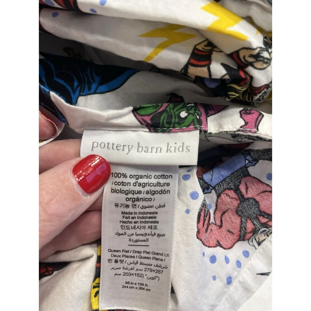 Pottery Barn Kids Marvel Avengers Flat Sheet Only 100% Cotton Queen Size